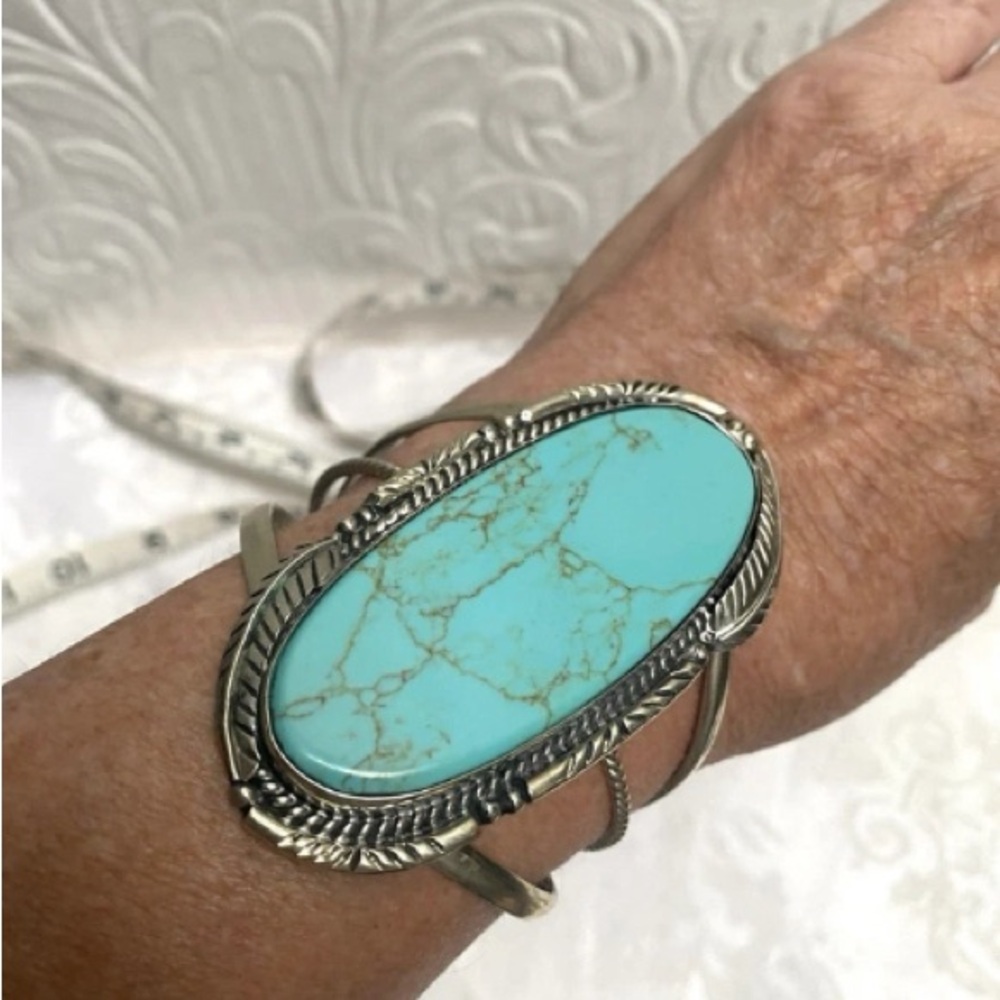Vintage Large Turquoise Silver Cuff Bracelet